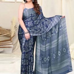 MIRCHI FASHION Blue Floral Print Saree With Unstitched Blouse-image-54