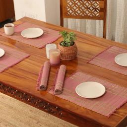 Peepul Tree Blush Pink Natural Plant Fibre Threads Woven Table Placemats - Set of 4-image-66