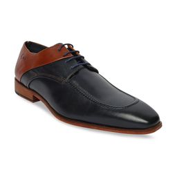 GABICCI Men Navy Blue & Brown Colourblocked Leather Formal Derbys-image-11