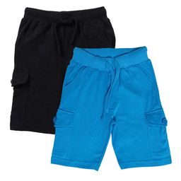 KiddoPanti Boys Pack of 2 Solid Regular Fit Side Cargo Shorts-8