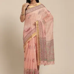 Vaamsi Blush Pink Printed Saree With Unstitched Blouse-image-31
