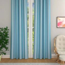 Romee Blue Polycotton 7 ft Door Curtains - Set of 2-image-7