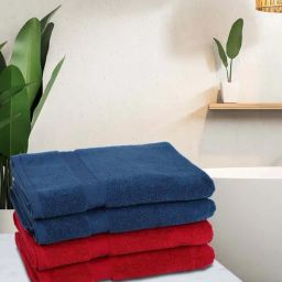 Bianca Paradiso Navy & Red 100% Cotton 500 GSM Bath Towels - Set of 4-image-4
