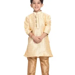 VASTRAMAY Kids Gold Self Pattern Kurta Set-image-27