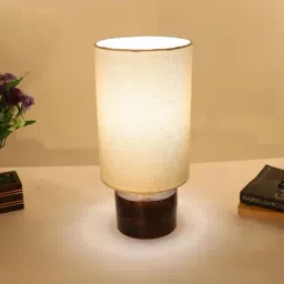 Homesake White & Brown Wood E27 Antique Base Table Lamp - Set of 1-45