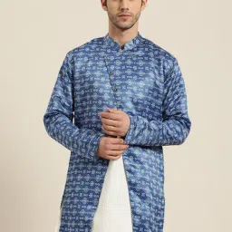 SOJANYA Blue Comfort Fit Printed Sherwani Jacket-image-36