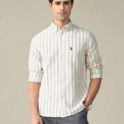 U.S. Polo Assn. Beige Cotton Regular Fit Striped Shirt-picture-41