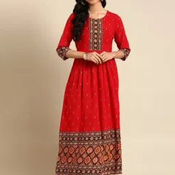 SHOWOFF Red Embroidered Anarkali Kurta-11