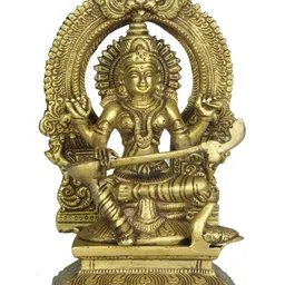 Exotic India Gold-Toned Goddess Saraswati Seated on Throne with Floral Aureole Showpiece-image-74