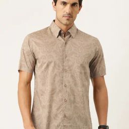 Burnt Umber Light Brown Regular Fit Printed Shirt-image-21