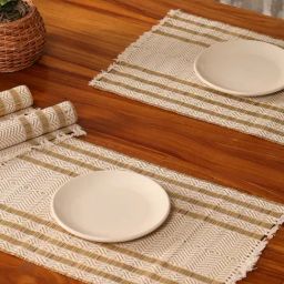 Peepul Tree Off White Natural Plant Fibre Threads Woven Table Placemats - Set of 4-picture-2