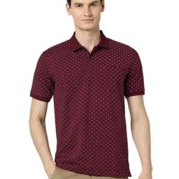 Peter England Maroon Regular Fit Printed Polo T-Shirt-image-67