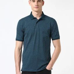 Peter England Navy Cotton Regular Fit Printed Polo T-Shirt-picture-1