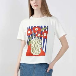 Vero Moda White Cotton Regular Fit Printed T-Shirt-image-37