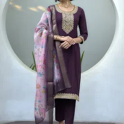 PEENGAX Women Embroidered Kurta with Trousers & Dupatta-image-8