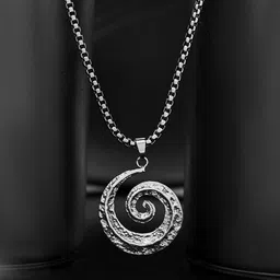 Voylla Men Rhodium-Plated Eclipse Spiraled Pendant With Chain-image-13