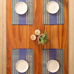 Peepul Tree Teal Natural Plant Fibre Threads Woven Table Placemats - Set of 4-46