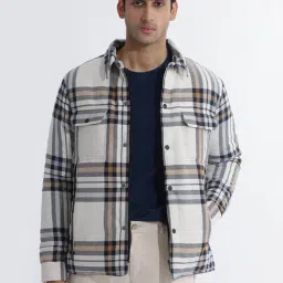 Rare Rabbit Off White Regular Fit Checks Jacket-image-12
