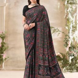 Saree Mall Black Printed Sarees With Unstitched Blouse-image-62