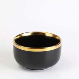 Smokey Cocktail Black Ceramic Small Bowl With Gold Rim-48