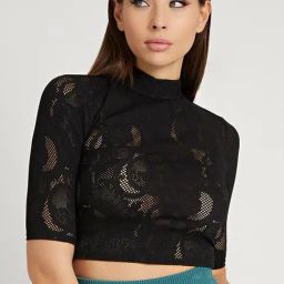 Guess Black Embroidery Half Sleeves Tops-image-78