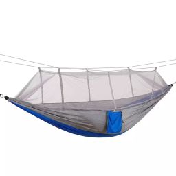 ORILEY Camping Hammock with Mosquito Net & Carabiner 200-300 Kg Load Capacity Blue & Gray-image-65