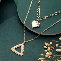 Priyaasi Gold-Plated Dual-Layer Triangular Heart Drop Link Style Necklace for Women image 1
