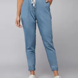 DOLCE CRUDO Blue Relaxed Fit Mid Rise Joggers-image-65