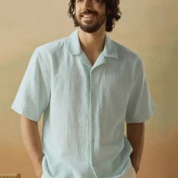 Andamen Green Cotton Relaxed Fit Texture Shirt-image-69