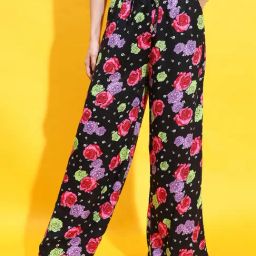 Oxolloxo Black Floral Print High Rise Pants-image-89
