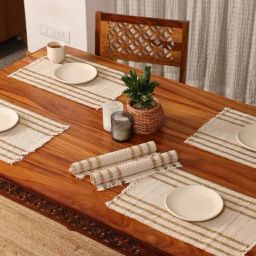 Peepul Tree Off White Natural Plant Fibre Threads Woven Table Placemats - Set of 6-picture-5