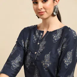 Anouk Women Navy Blue Floral Printed Flared Sleeves Kurta-picture-29
