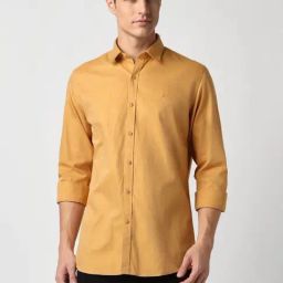 Peter England Yellow Cotton Slim Fit Shirt-image-14
