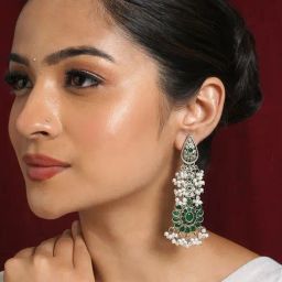 Teejh Sindhia Silver Oxidized Green Earrings-16