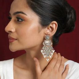 Teejh Khanzada Silver Oxidized White Earrings-35