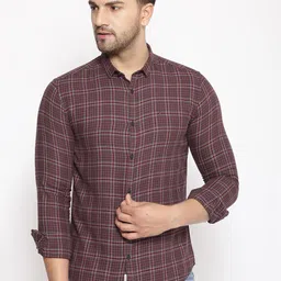 SHOWOFF Men Maroon & Grey Cotton Classic Slim Fit Checked Casual Shirt-picture-15