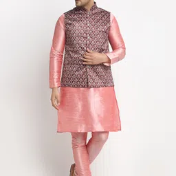 Benstoke Men Pink Regular Dupion Silk Kurta with Churidar-picture-11