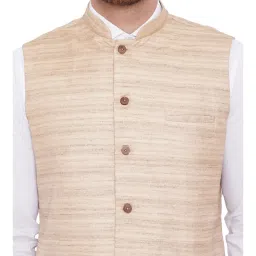 VASTRAMAY Beige Regular Fit Self Pattern Nehru Jacket image 5