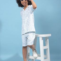 Crimsoune Club Boys Classic Slim Fit Floral Printed Cuban Collar Cotton Casual Shirt-image-91