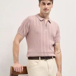 The Bear House Pink Regular Fit Self Design Polo T-Shirt-image-88