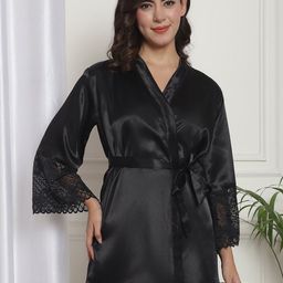 Claura V-Neck Long Sleeves Silk Satin Mini Sleepwear Robe-image-10