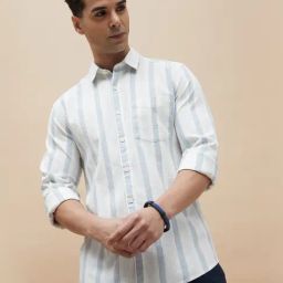 Code By Lifestyle Blue Slim Fit Striped Shirt-image-58
