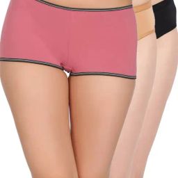 Clovia Pink & Black Cotton Hipster Panties - Pack Of 3-image-99