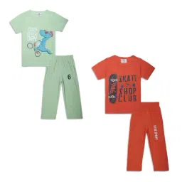 Vimal Jonney Kids Mint Green & Rust Printed T-Shirt Set-image-81