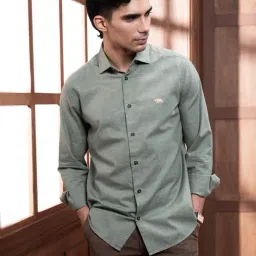 Andamen Green Cotton Solid Slim Fit Shirt-picture-36