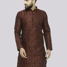 Jompers Men Maroon Woven Design Straight Kurta-image-23