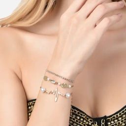 Zaveri Pearls Set of 3 Gold Tone Dazzling Diamonds & Pearl Embellished Stack Bracelets-ZPFK14510-82