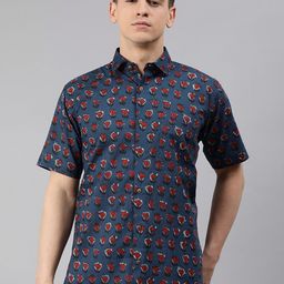 MILLENNIAL MEN Men Navy Blue & Maroon Regular Fit Printed Casual Shirt-image-28