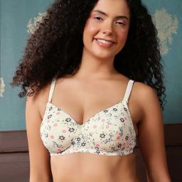 Clovia Off White Regular Fit Floral Print Bra-image-36