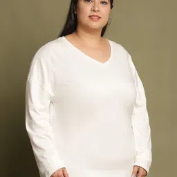 UnaOne Women V-Neck Drop-Shoulder Sleeves Applique T-shirt-image-88